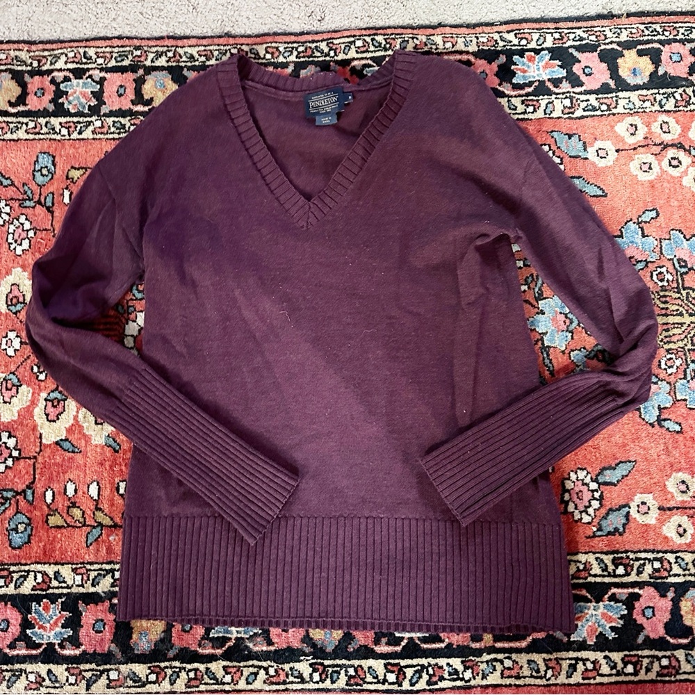 Pendleton Sweater Womens Small Purple Wool Blend Pullover V Neck